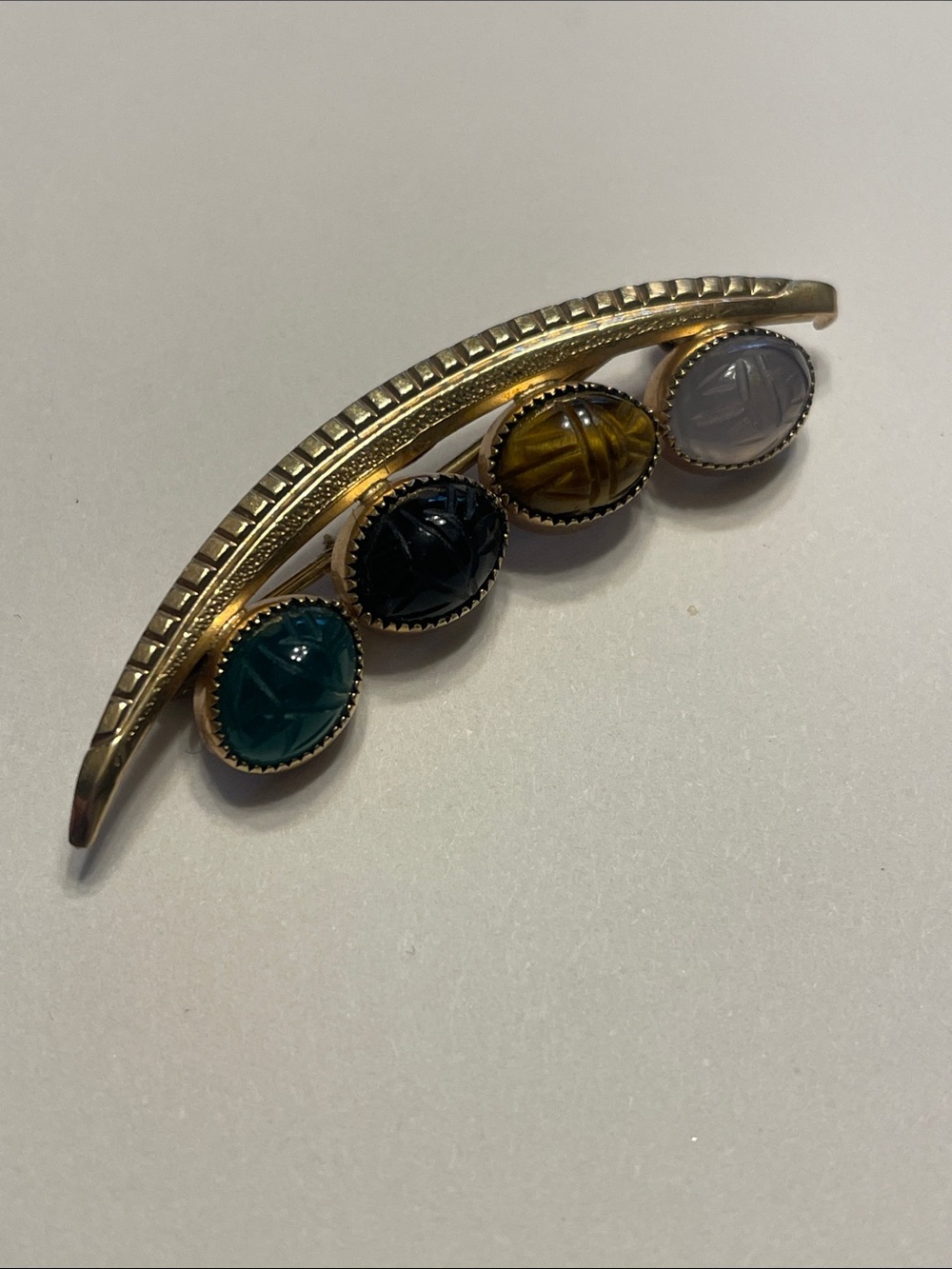 Vintage Signed 12k Gold Filled Bojar Scarabs Facet Tennis Set Multi Stone Brooch